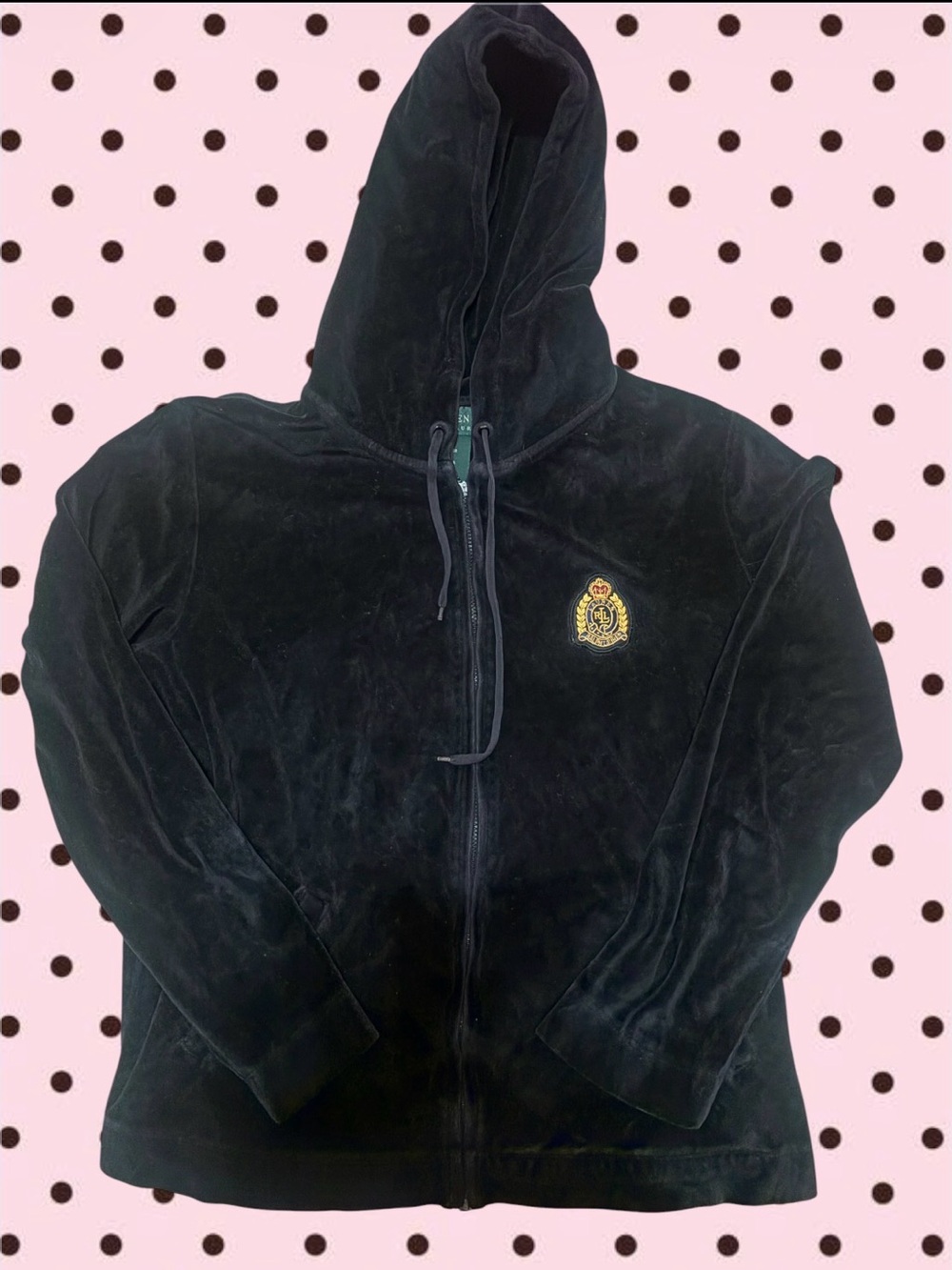 Ralph Lauren Black Velour Jacket with Embroidered Crest